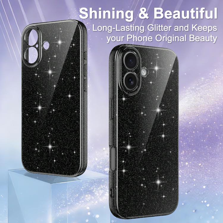 For iPhone 16 Fine Hole Glossy Glitter Magnetic TPU Phone Case with Same Color Hand Strap
