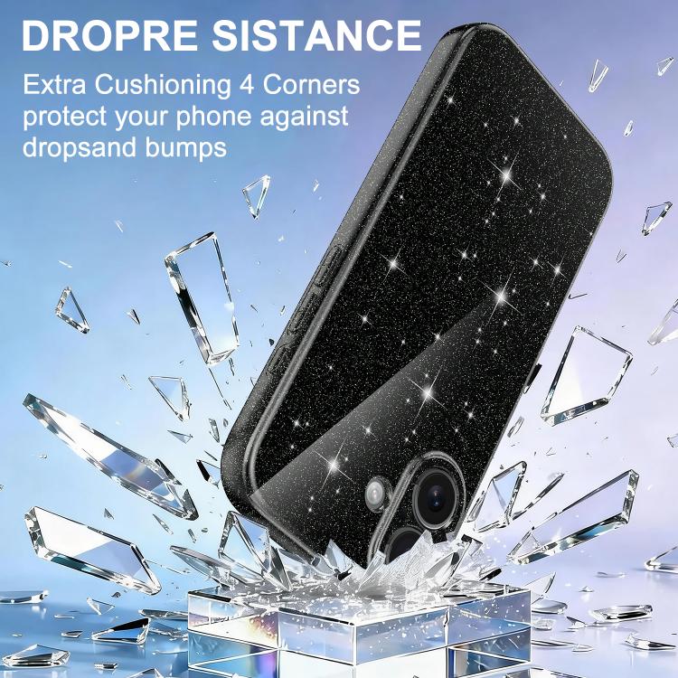 For iPhone 16 Fine Hole Glossy Glitter Magnetic TPU Phone Case with Same Color Hand Strap