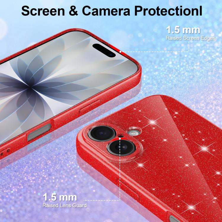 For iPhone 16 Fine Hole Glossy Glitter Magnetic TPU Phone Case with Same Color Hand Strap