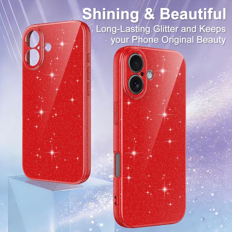 For iPhone 16 Fine Hole Glossy Glitter Magnetic TPU Phone Case with Same Color Hand Strap
