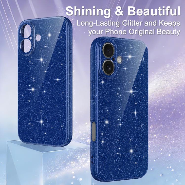 For iPhone 16 Fine Hole Glossy Glitter Magnetic TPU Phone Case with Same Color Hand Strap