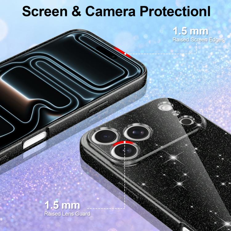 For iPhone 17 Pro Max Fine Hole Glossy Glitter Magnetic TPU Phone Case with Same Color Hand Strap