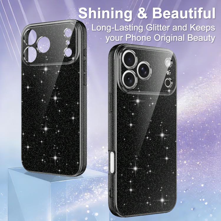 For iPhone 17 Pro Max Fine Hole Glossy Glitter Magnetic TPU Phone Case with Same Color Hand Strap