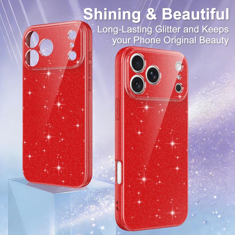 For iPhone 17 Pro Max Fine Hole Glossy Glitter Magnetic TPU Phone Case with Same Color Hand Strap