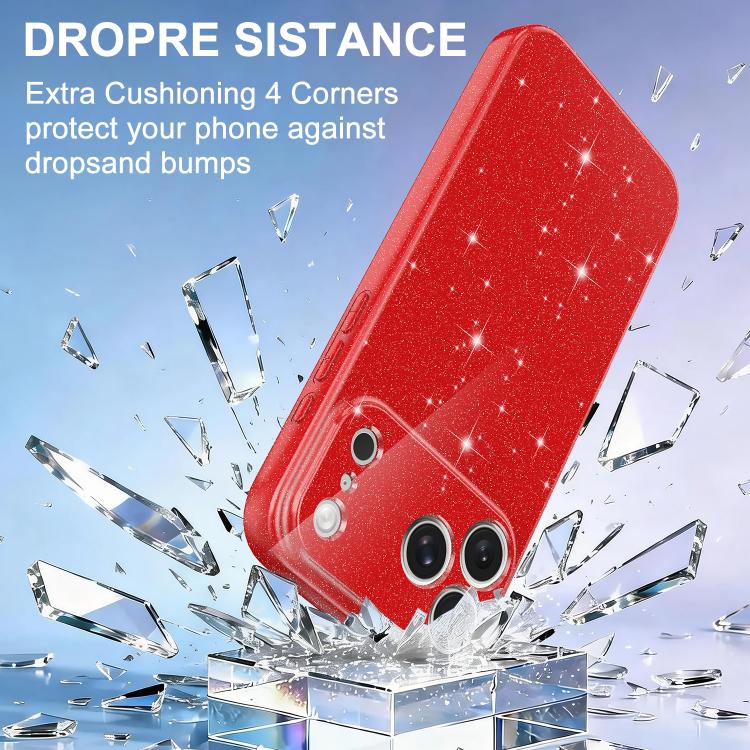For iPhone 17 Pro Max Fine Hole Glossy Glitter Magnetic TPU Phone Case with Same Color Hand Strap