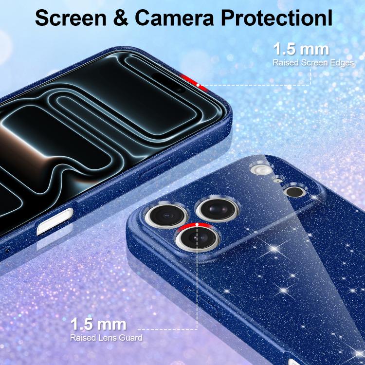 For iPhone 17 Pro Max Fine Hole Glossy Glitter Magnetic TPU Phone Case with Same Color Hand Strap