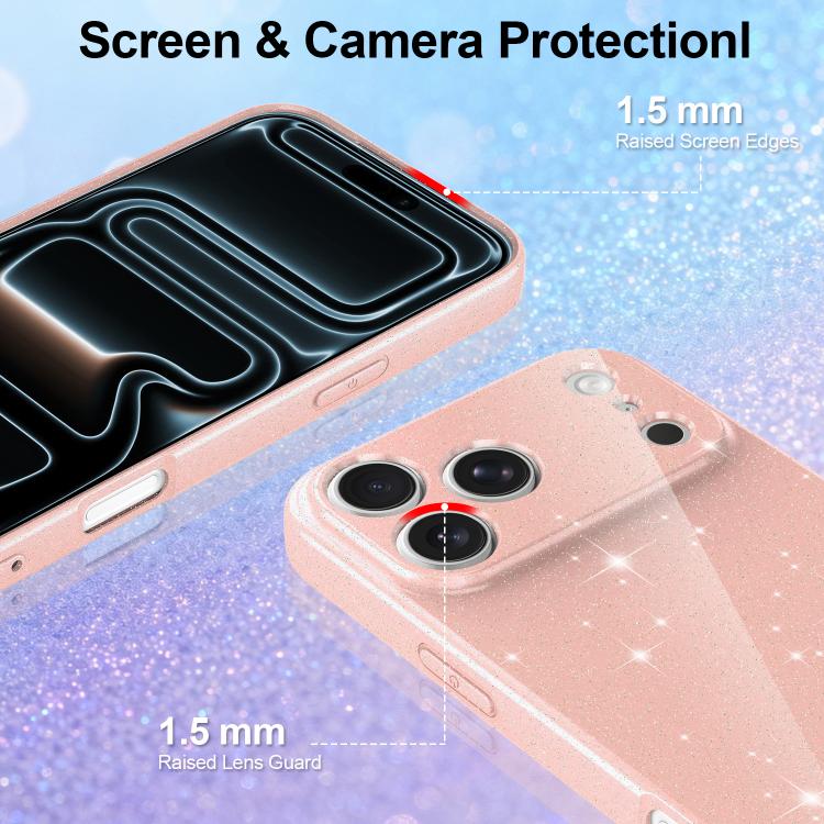 For iPhone 17 Pro Fine Hole Glossy Glitter Magnetic TPU Phone Case with Same Color Hand Strap