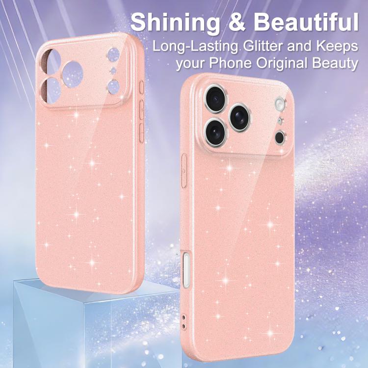 For iPhone 17 Pro Fine Hole Glossy Glitter Magnetic TPU Phone Case with Same Color Hand Strap