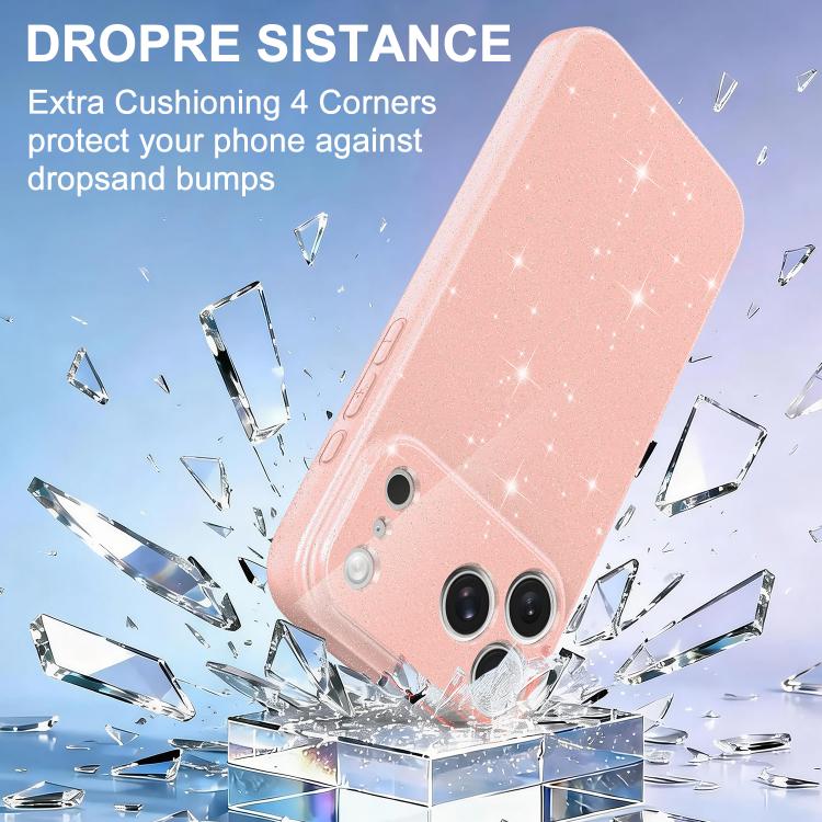 For iPhone 17 Pro Fine Hole Glossy Glitter Magnetic TPU Phone Case with Same Color Hand Strap