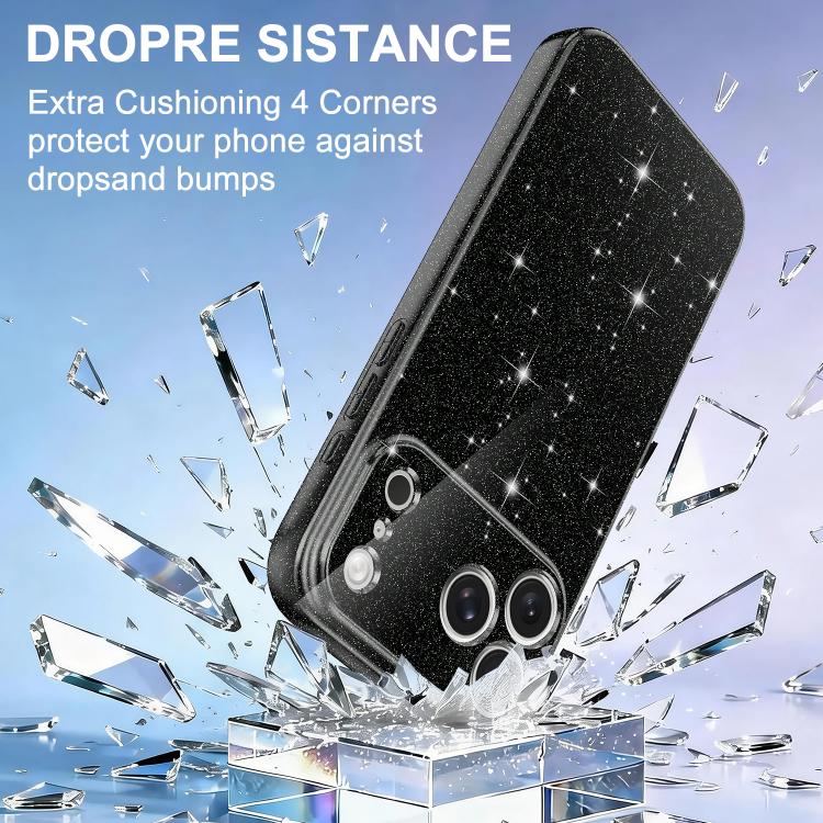 For iPhone 17 Pro Fine Hole Glossy Glitter Magnetic TPU Phone Case with Same Color Hand Strap