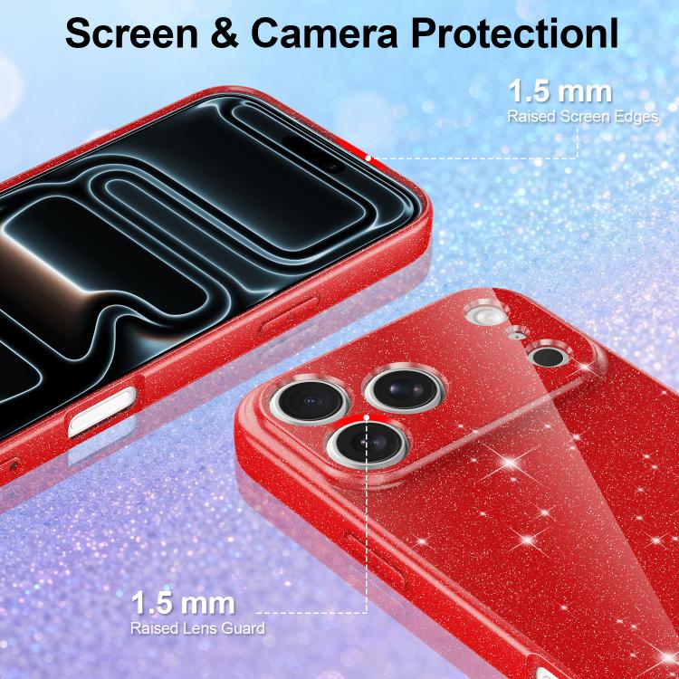 For iPhone 17 Pro Fine Hole Glossy Glitter Magnetic TPU Phone Case with Same Color Hand Strap