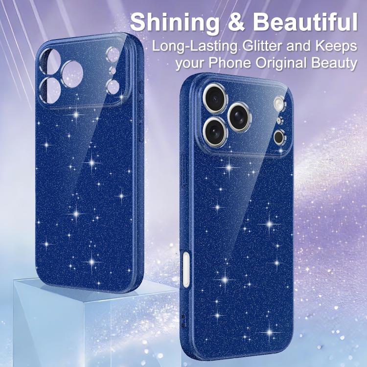For iPhone 17 Pro Fine Hole Glossy Glitter Magnetic TPU Phone Case with Same Color Hand Strap