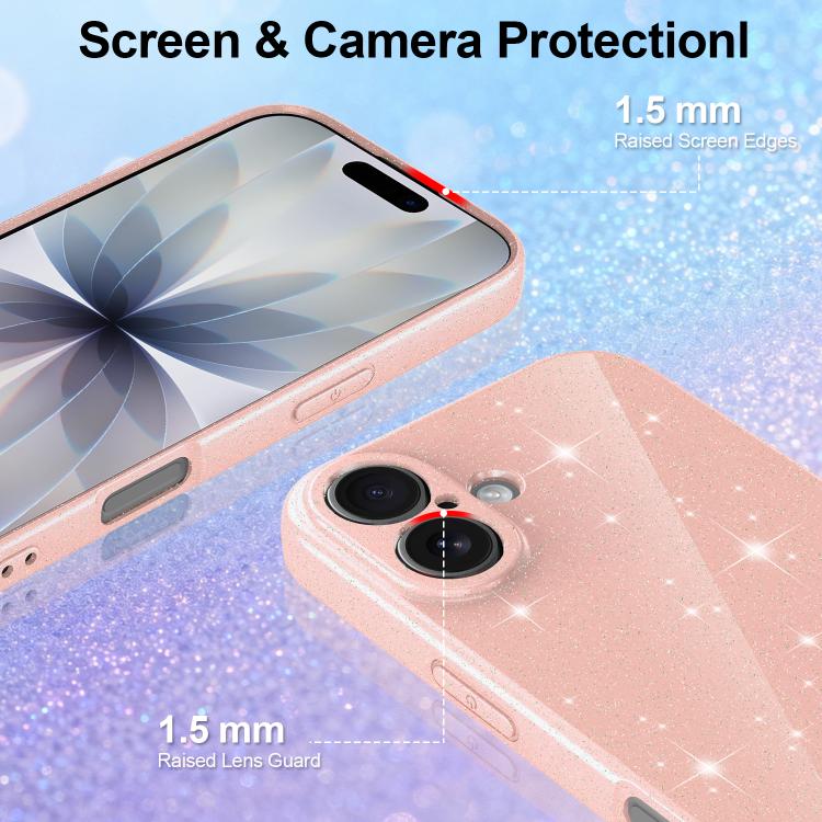 For iPhone 17 Fine Hole Glossy Glitter Magnetic TPU Phone Case with Same Color Hand Strap