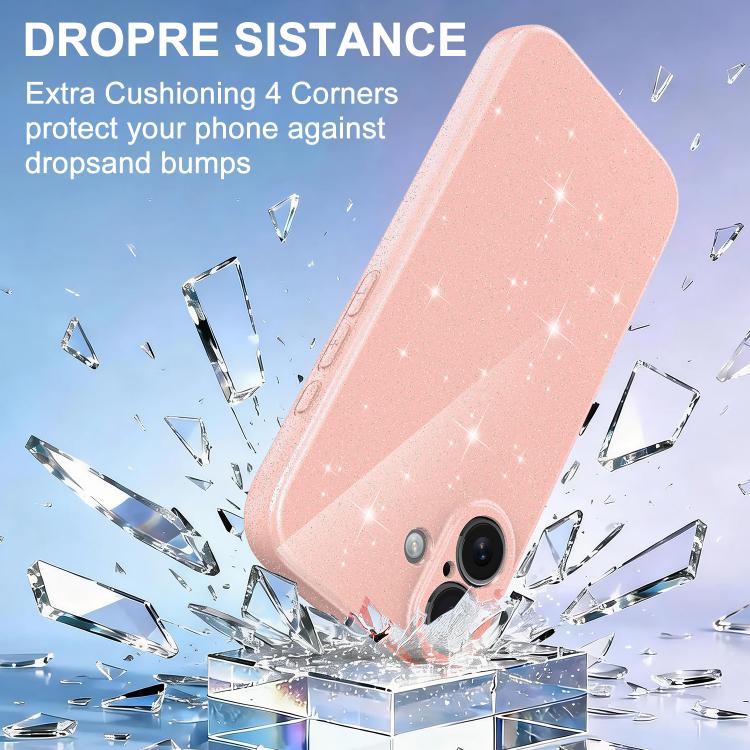 For iPhone 17 Fine Hole Glossy Glitter Magnetic TPU Phone Case with Same Color Hand Strap