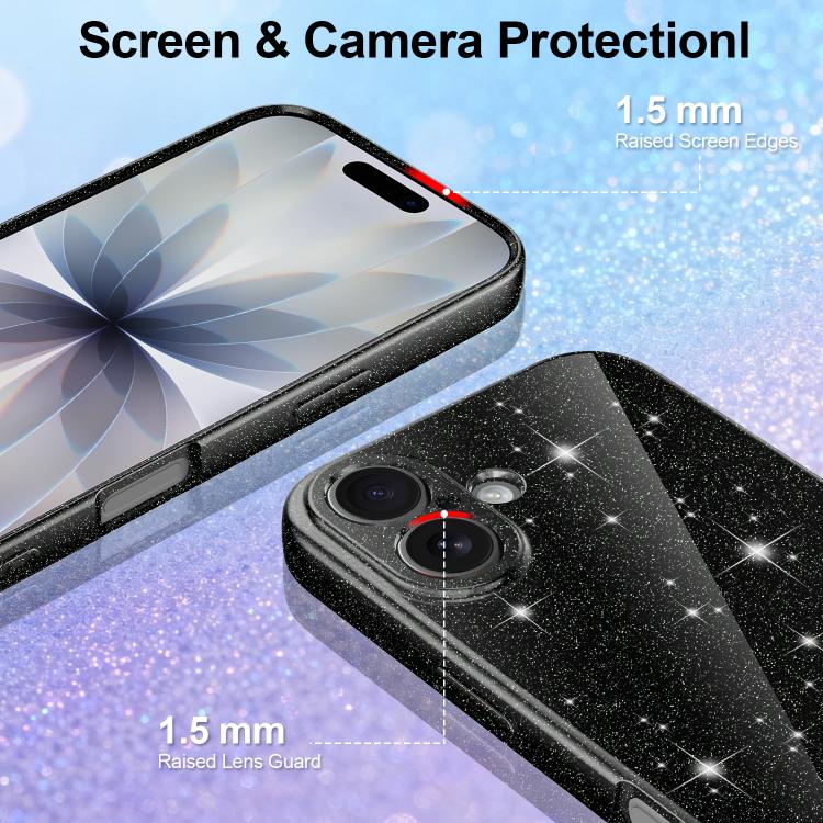 For iPhone 17 Fine Hole Glossy Glitter Magnetic TPU Phone Case with Same Color Hand Strap