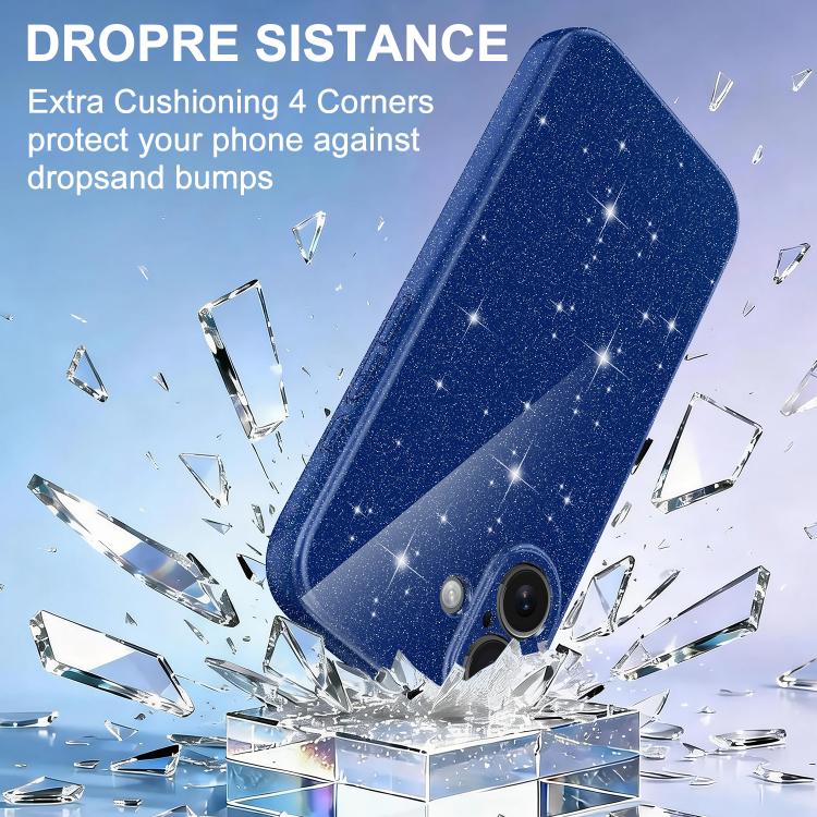 For iPhone 17 Fine Hole Glossy Glitter Magnetic TPU Phone Case with Same Color Hand Strap