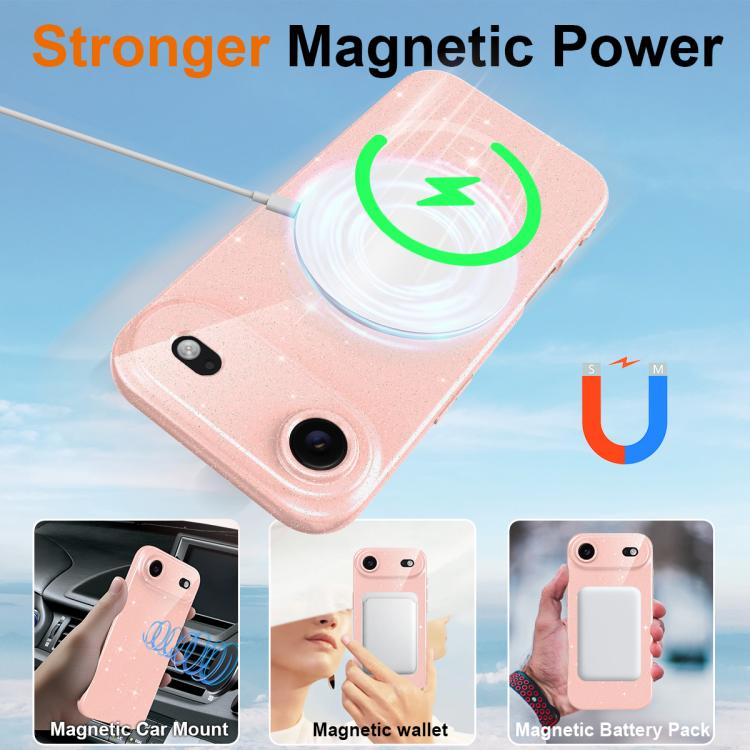 For iPhone Air Fine Hole Glossy Glitter Magnetic TPU Phone Case with Same Color Hand Strap