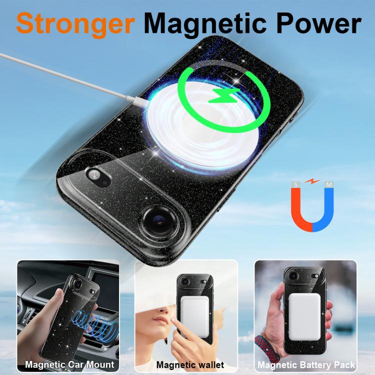For iPhone Air Fine Hole Glossy Glitter Magnetic TPU Phone Case with Same Color Hand Strap