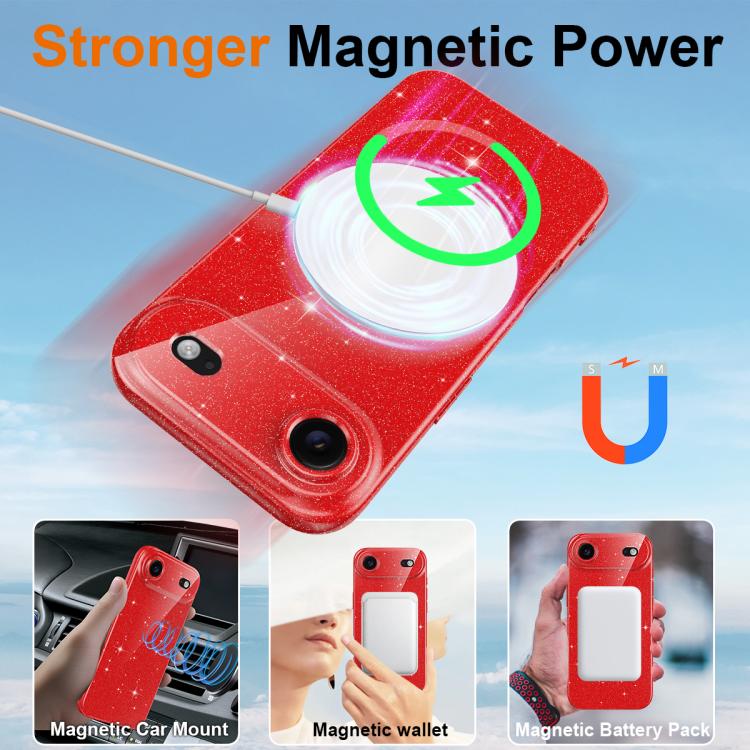 For iPhone Air Fine Hole Glossy Glitter Magnetic TPU Phone Case with Same Color Hand Strap