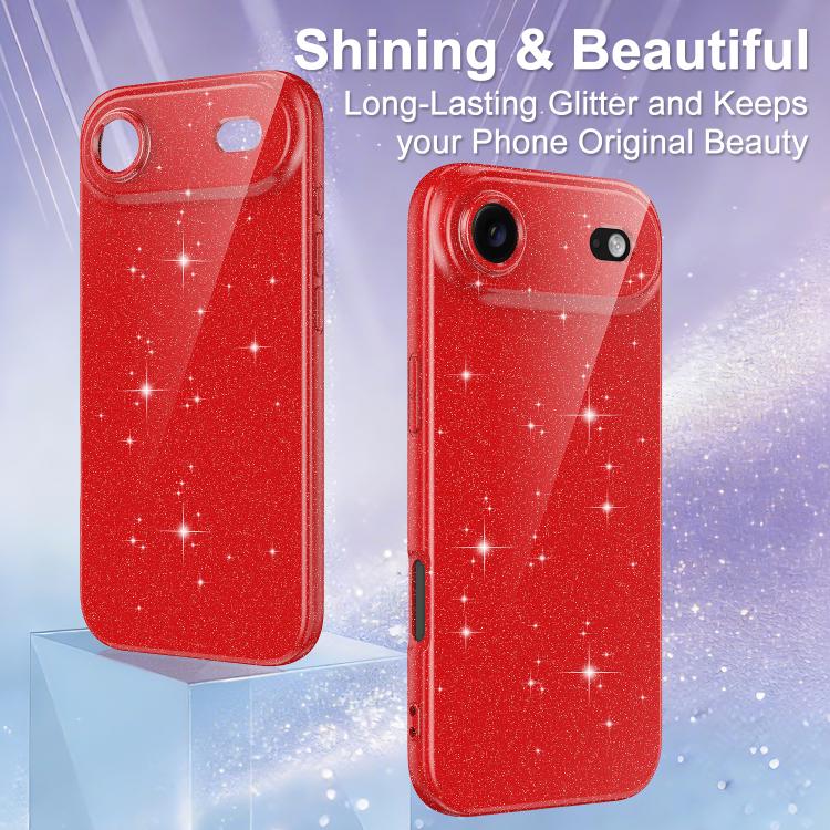 For iPhone Air Fine Hole Glossy Glitter Magnetic TPU Phone Case with Same Color Hand Strap