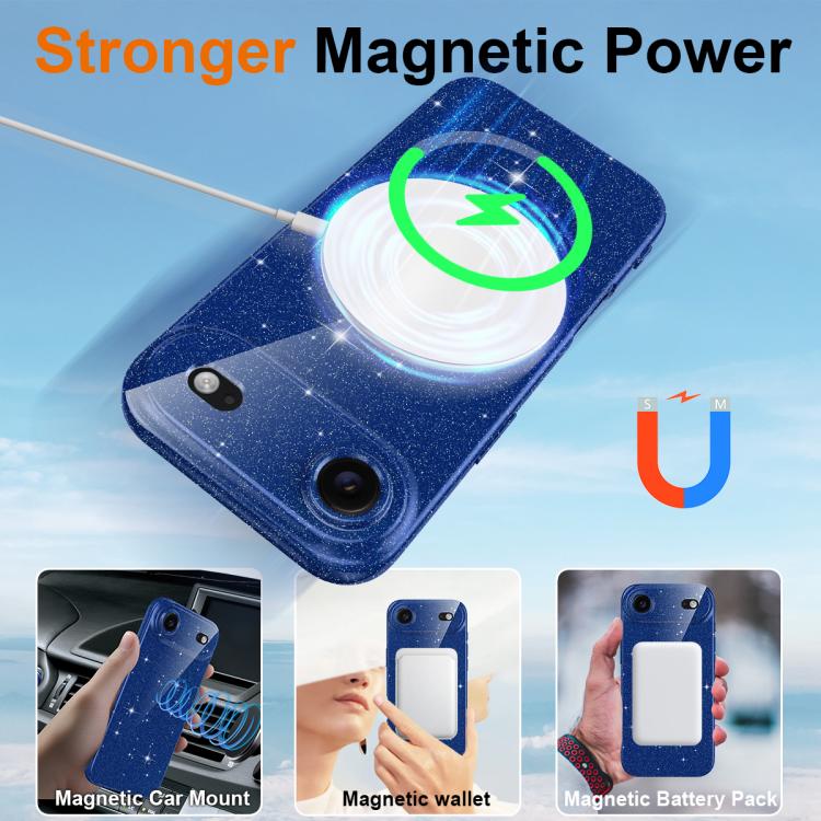 For iPhone Air Fine Hole Glossy Glitter Magnetic TPU Phone Case with Same Color Hand Strap