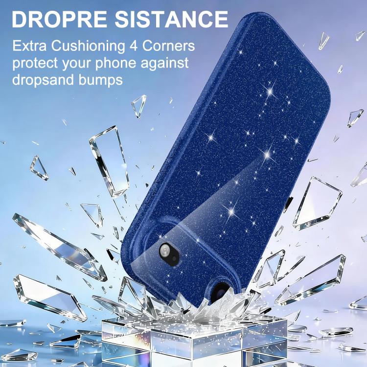 For iPhone Air Fine Hole Glossy Glitter Magnetic TPU Phone Case with Same Color Hand Strap