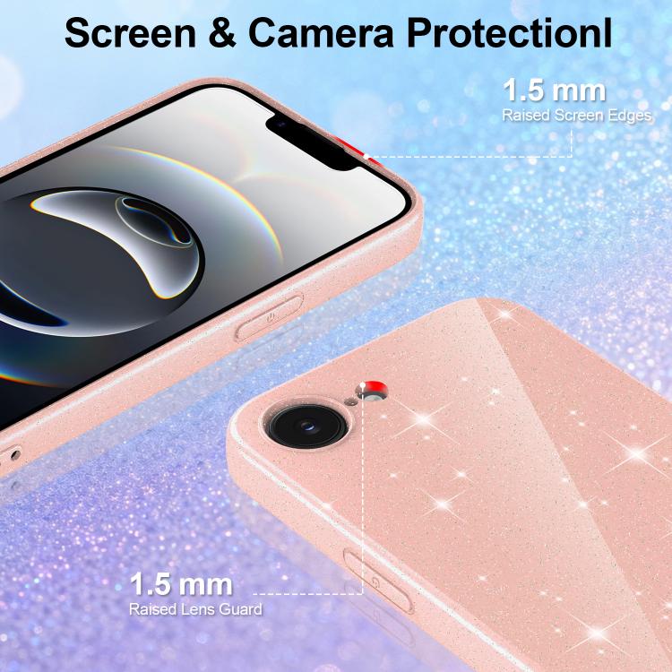 For iPhone 17e / 16e Fine Hole Glossy Glitter Magnetic TPU Phone Case with Same Color Hand Strap