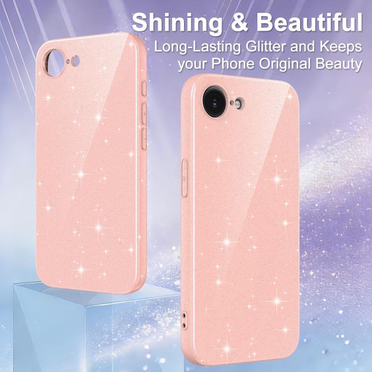 For iPhone 17e / 16e Fine Hole Glossy Glitter Magnetic TPU Phone Case with Same Color Hand Strap