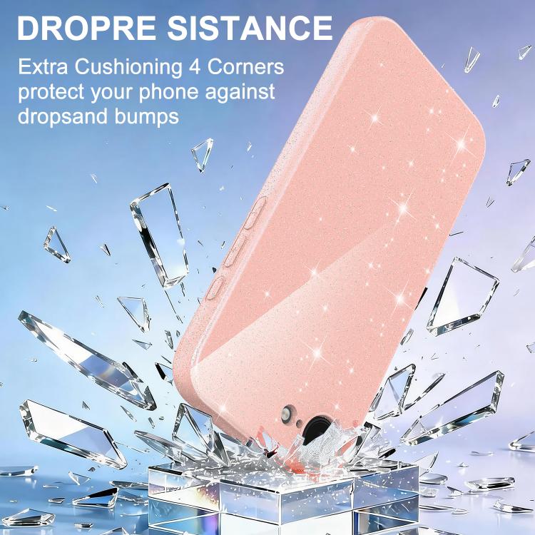 For iPhone 17e / 16e Fine Hole Glossy Glitter Magnetic TPU Phone Case with Same Color Hand Strap