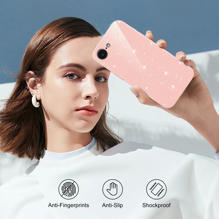 For iPhone 17e / 16e Fine Hole Glossy Glitter Magnetic TPU Phone Case with Same Color Hand Strap