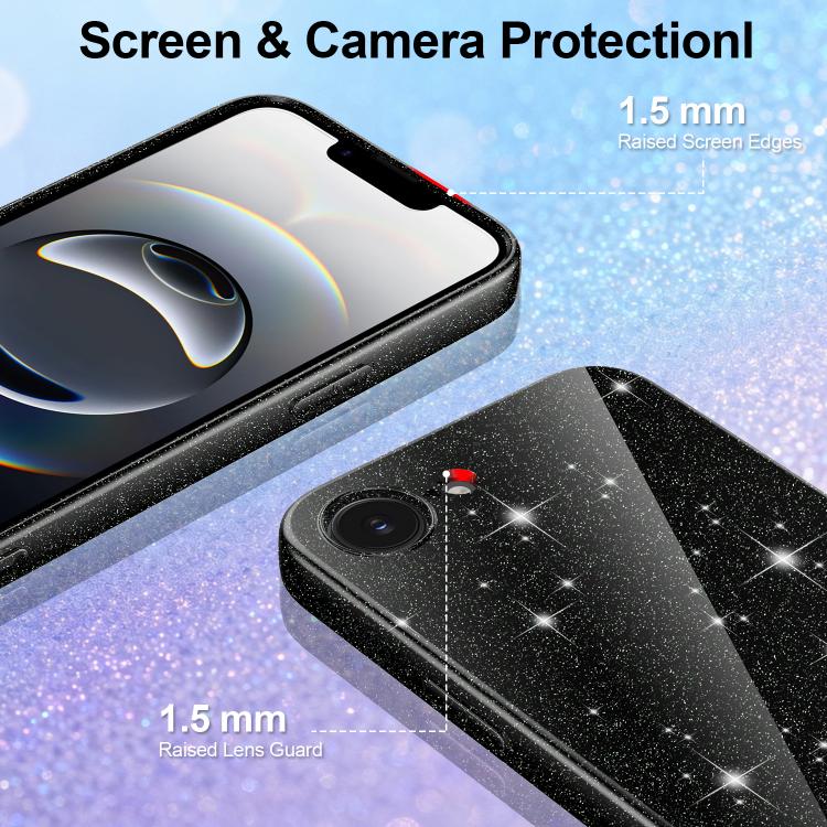 For iPhone 17e / 16e Fine Hole Glossy Glitter Magnetic TPU Phone Case with Same Color Hand Strap