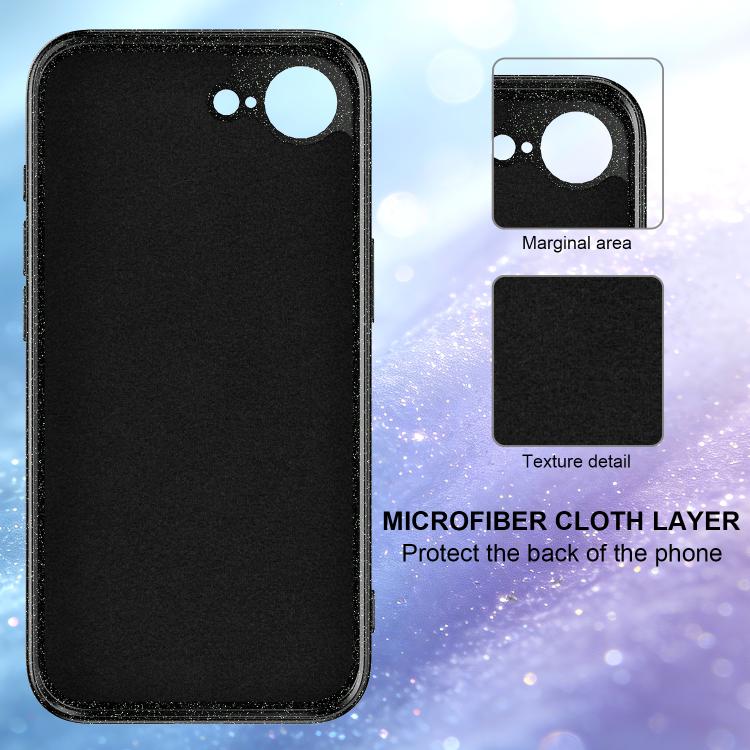 For iPhone 17e / 16e Fine Hole Glossy Glitter Magnetic TPU Phone Case with Same Color Hand Strap
