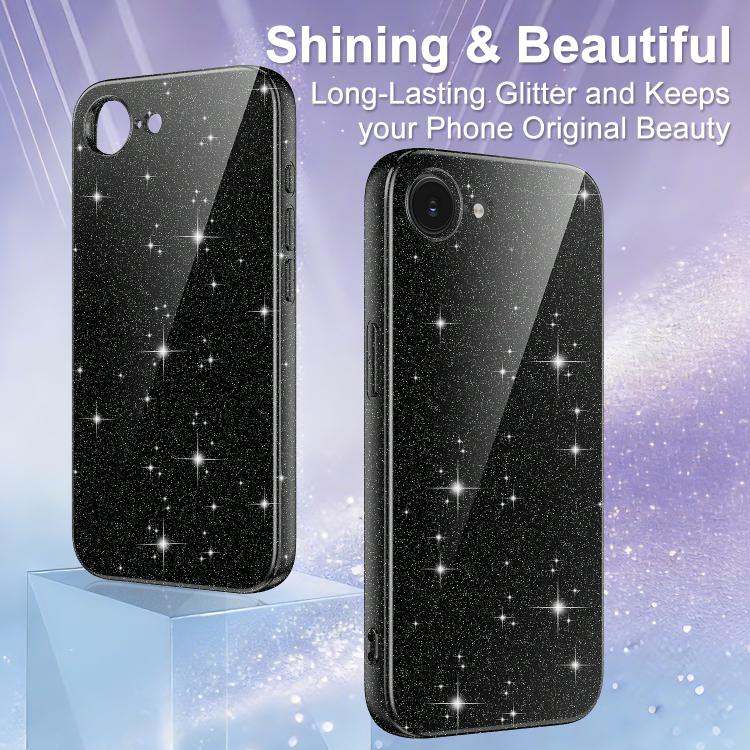 For iPhone 17e / 16e Fine Hole Glossy Glitter Magnetic TPU Phone Case with Same Color Hand Strap