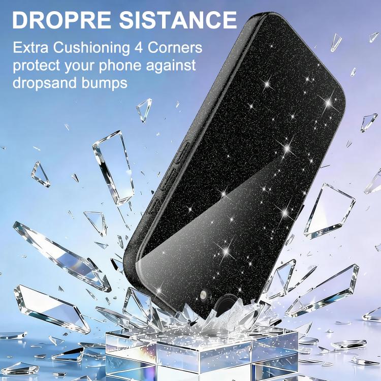 For iPhone 17e / 16e Fine Hole Glossy Glitter Magnetic TPU Phone Case with Same Color Hand Strap