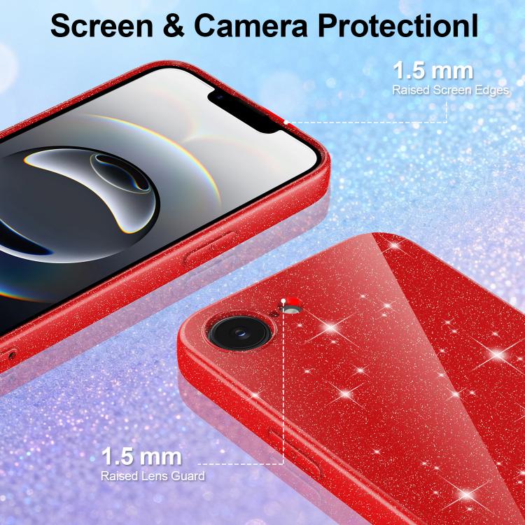 For iPhone 17e / 16e Fine Hole Glossy Glitter Magnetic TPU Phone Case with Same Color Hand Strap
