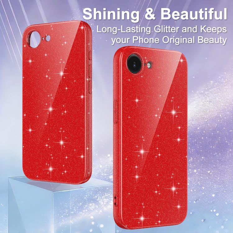 For iPhone 17e / 16e Fine Hole Glossy Glitter Magnetic TPU Phone Case with Same Color Hand Strap