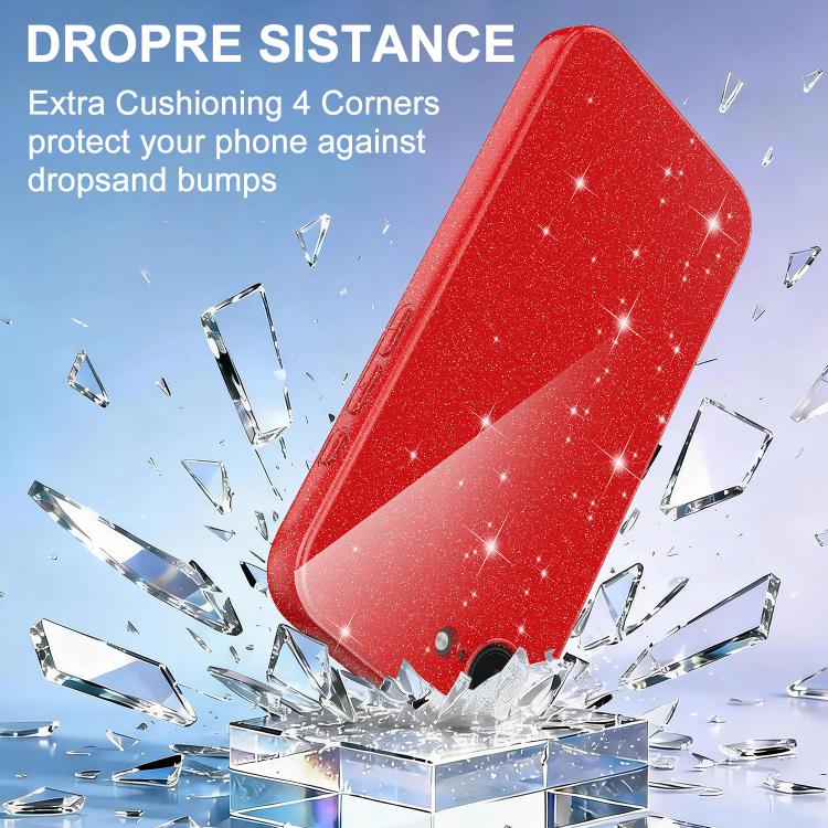 For iPhone 17e / 16e Fine Hole Glossy Glitter Magnetic TPU Phone Case with Same Color Hand Strap