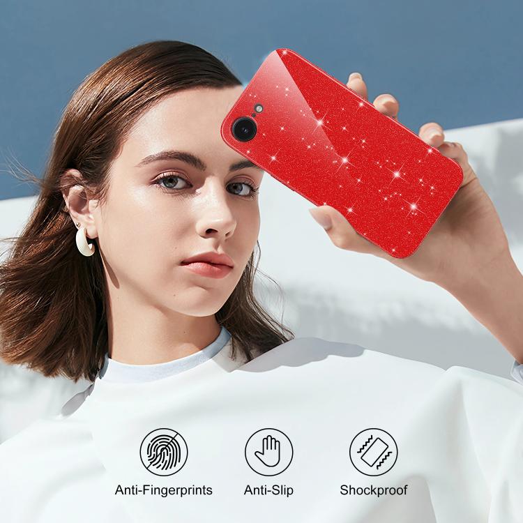 For iPhone 17e / 16e Fine Hole Glossy Glitter Magnetic TPU Phone Case with Same Color Hand Strap