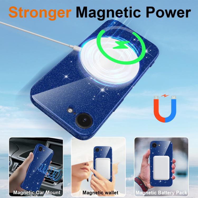 For iPhone 17e / 16e Fine Hole Glossy Glitter Magnetic TPU Phone Case with Same Color Hand Strap