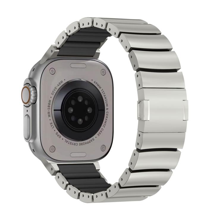 For Apple Watch 46mm / 49mm / 45mm / 44mm Magnetic Clasp One Beads Silicone Titanium Alloy Watch Band