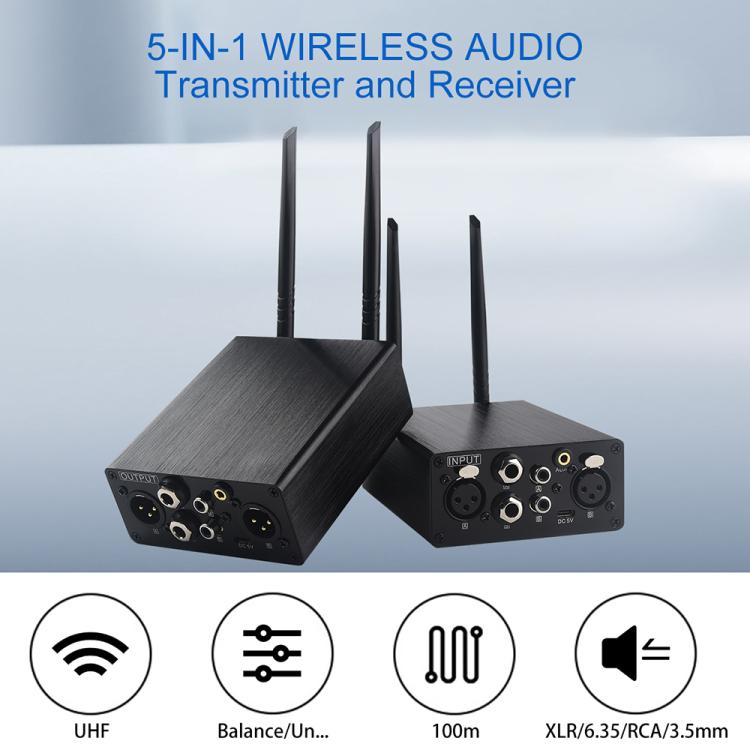 AU680A XLR Wireless Audio Transmitter and Receiver Set, Plug Type:US Plug - Black