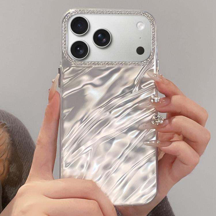 For iPhone 17 Pro Max Rhinestone Lens Frame Wrinkled Design Phone Case