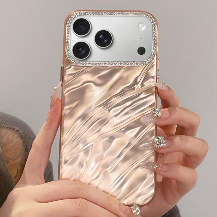 For iPhone 17 Pro Rhinestone Lens Frame Wrinkled Design Phone Case