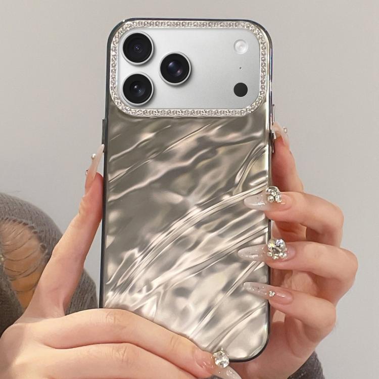 For iPhone 17 Pro Rhinestone Lens Frame Wrinkled Design Phone Case
