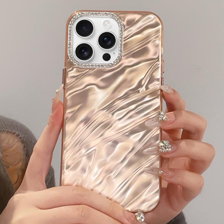 For iPhone 16 Pro Max Rhinestone Lens Frame Wrinkled Design Phone Case