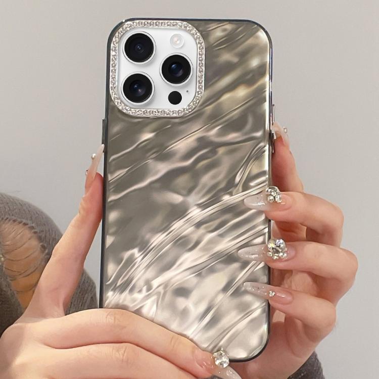 For iPhone 16 Pro Max Rhinestone Lens Frame Wrinkled Design Phone Case