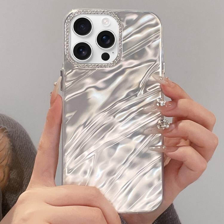 For iPhone 16 Pro Rhinestone Lens Frame Wrinkled Design Phone Case