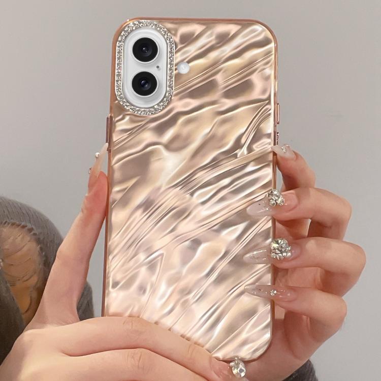 For iPhone 16 Rhinestone Lens Frame Wrinkled Design Phone Case