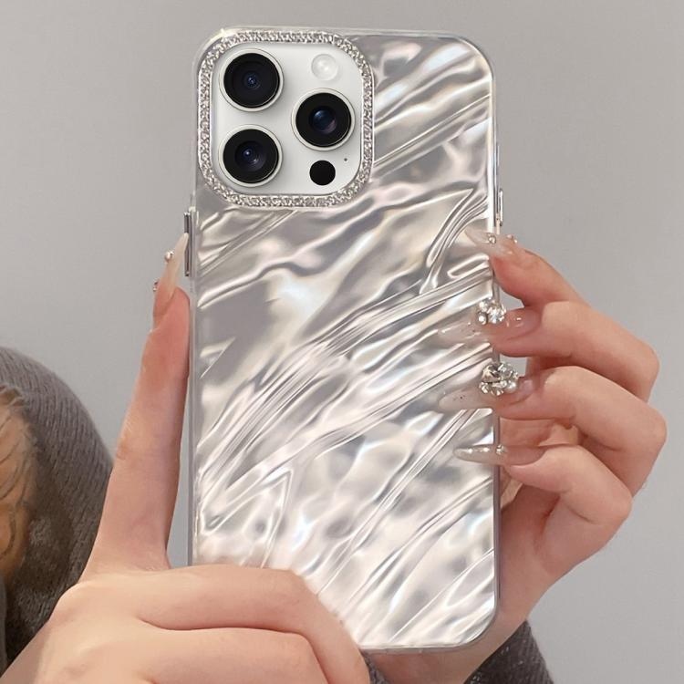 For iPhone 15 Pro Max Rhinestone Lens Frame Wrinkled Design Phone Case