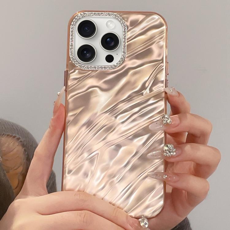 For iPhone 15 Pro Max Rhinestone Lens Frame Wrinkled Design Phone Case